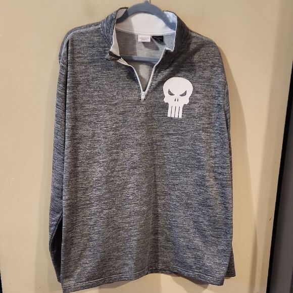 Marvel Gray Quarter-Zip Sweater with Skull Design XL - Picture 1 of 4